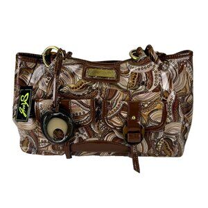 Sharif Paisley Brown Yellow  Handbag Purse Turtle Shell Accents & Zip Bag UNUSED